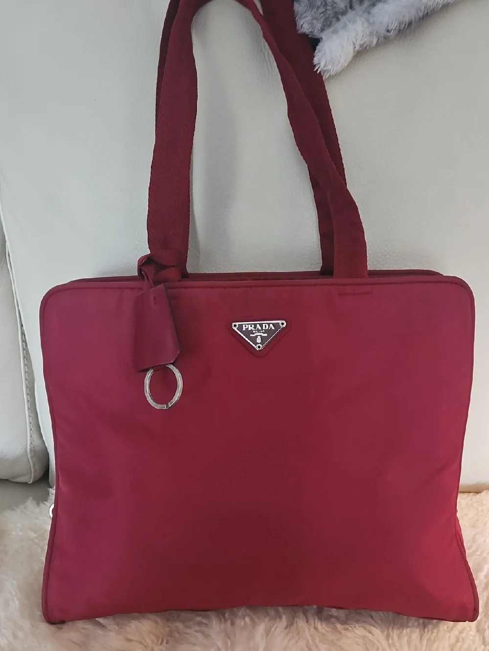 Vintage Tessuto Prada Red Tote Bag with Structured Design